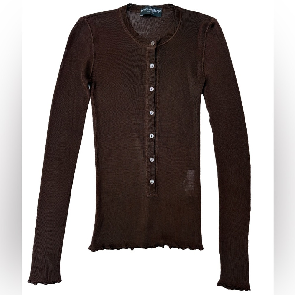 Dolce & Gabbana Vintage 100% Silk Brown Button-Front Top